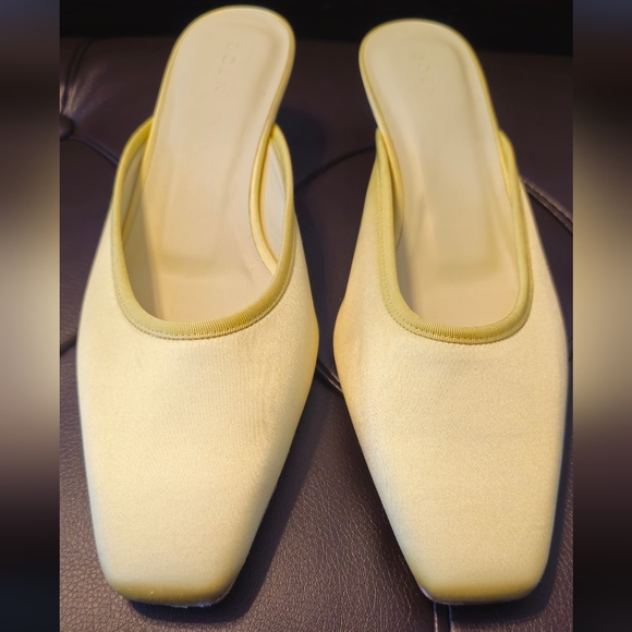 Doen Luma Heel Lemon Chiffon Satin Mules 38 7 to 7.5 - Picture 2 of 6